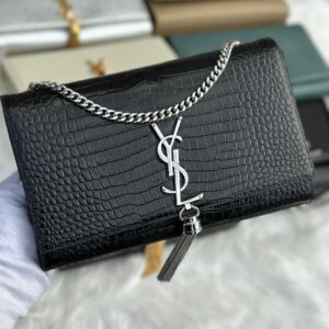 Buy YSL Black Crocodile Embossed Medium Kate Tassel Chain Bag