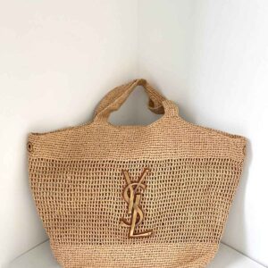 Buy YSL Icare Shopping Tote In Raffia Naturel & Brown Gold​