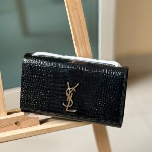 Buy YSL Kate Small Black Crocodile Patent Chain Wallet