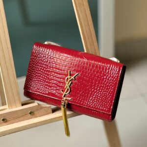 Buy YSL Kate Small Red Crocodile Embossed Patent Wallet