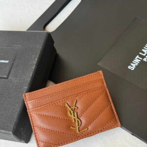 Buy YSL Monogram Brown Chevron Quilted Leather Card Holder