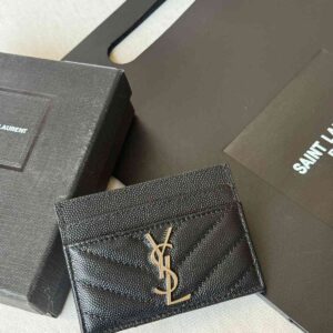 Buy YSL Monogram Card Holder Black Chevron Quilted Leather