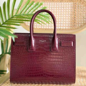 Buy YSL Sac De Jour Nano Burgundy Crocodile Embossed Bag