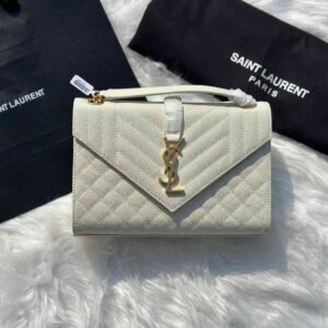Buy YSL White Medium Triquilt Monogram Envelope Shoulder Bag