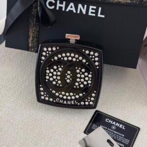 Chanel Black Crystals Embellished Makeup Compact Minaudiere Box Bag
