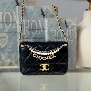 Chanel Shiny Quilted Calfskin Mini Pearl Logo Flap Bag In Dubai | BAGS DUBAI