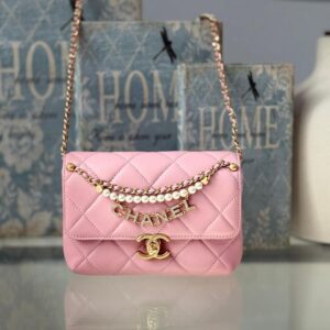Chanel Shiny Quilted Calfskin Mini Pearl Logo Flap Bag In Dubai | BAGS DUBAI