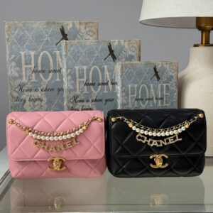 Chanel Shiny Quilted Calfskin Mini Pearl Logo Flap Bag In Dubai | BAGS DUBAI
