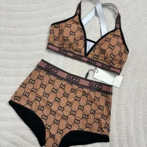 gucci Knitted Swimsuit Plaid Bikini Set