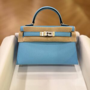 Hermes Mini Kelly 20 Blue Celeste Epsom Leather SHW - Dubai Luxury Items