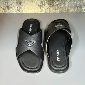 Prada Saffiano Leather Crisscross Slides