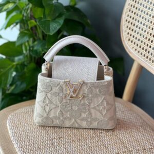Louis Vuitton Vanilla Embroidered Monogram Flowers Leather Capucines Mini Bag - Dubai Luxury Items