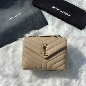 Saint Laurent Loulou Beige Quilted Matelasse Lambskin Small Bag