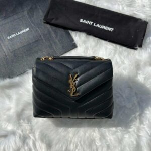 Saint Laurent Loulou Black Quilted Matelasse Lambskin Small Bag