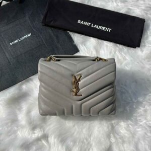 Saint Laurent Loulou Grey Quilted Matelasse Lambskin Small Bag