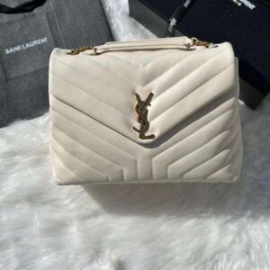 Saint Laurent Loulou Medium Ivory Matelasse Lambskin Shoulder Bags