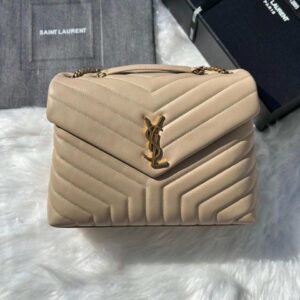 Saint Laurent Loulou Medium Natural Tan Matelasse Lambskin Shoulder Bags
