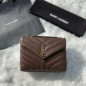 Saint Laurent Loulou Soil Brown Quilted Matelasse Lambskin Small Bag - Dubai Luxury Items