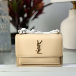 Shop Best YSL Sunset Bag Small Beige Leather